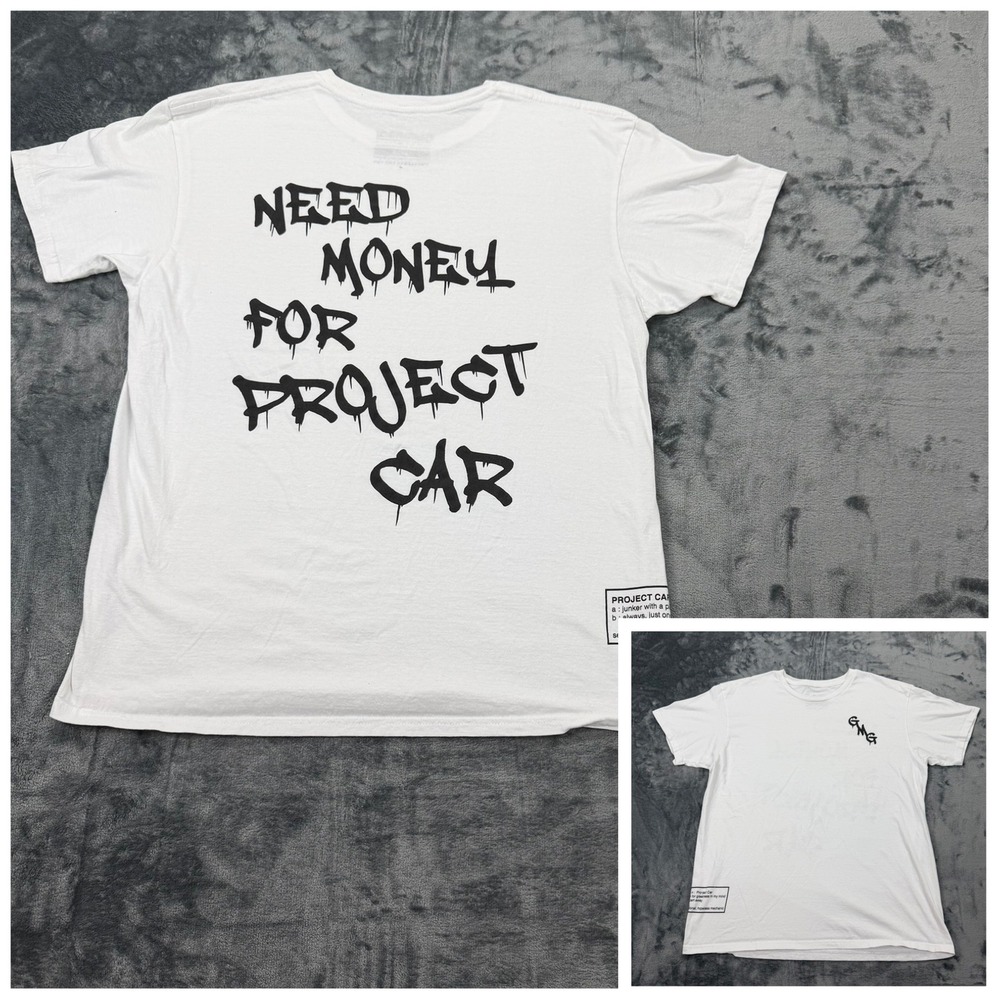 EUC Gas‎ Monkey Garage USA Mens L White Need Money For Project Car Graphic Shirt